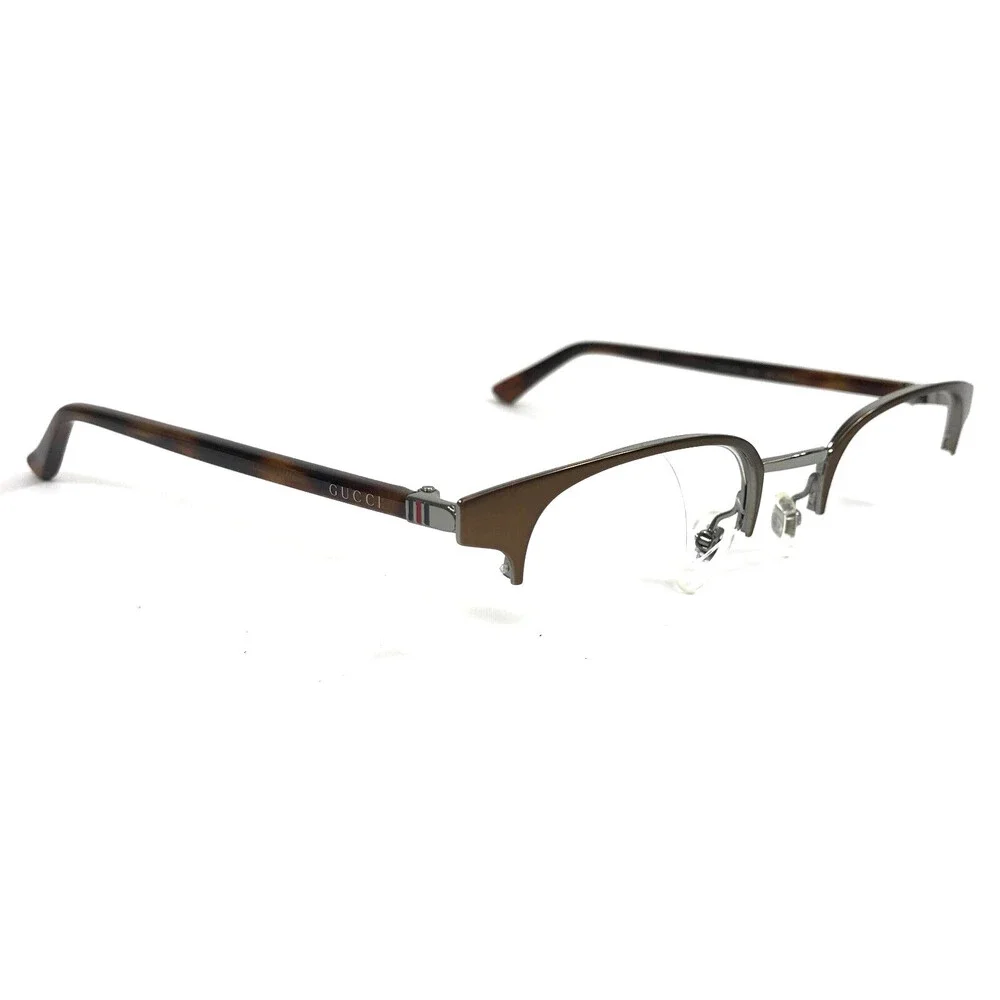 Gucci Eyeglasses Frames GG0020O 003 Brown Tortoise Round Half Rim 49-21-140